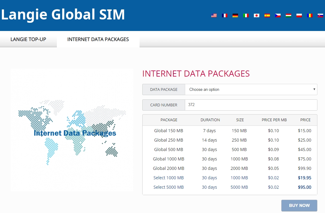 Langie Global 3G SIM kártya internetes adatcsomagjai