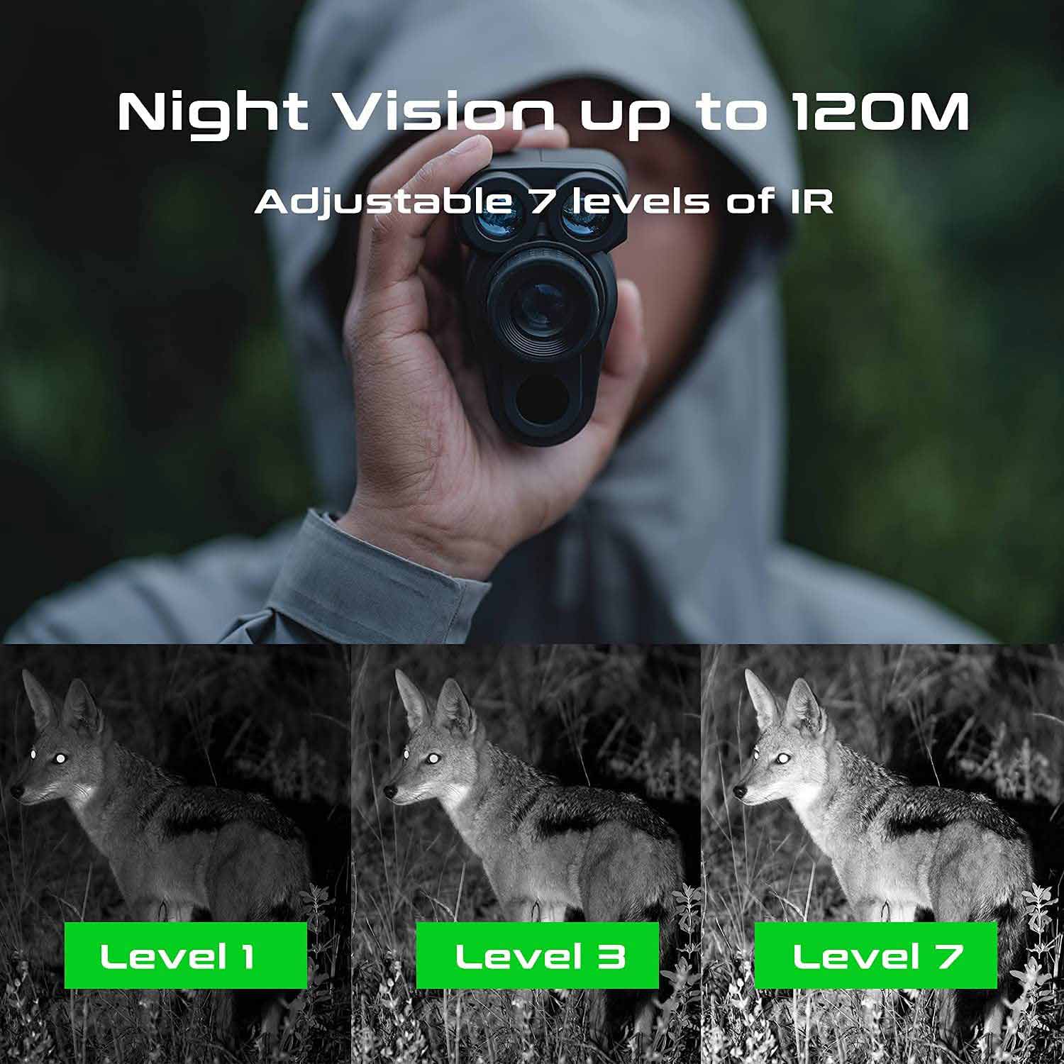 Éjszakai látással akár 120 méteres éjszakai egyszem + 6x ZOOM távolságmérő