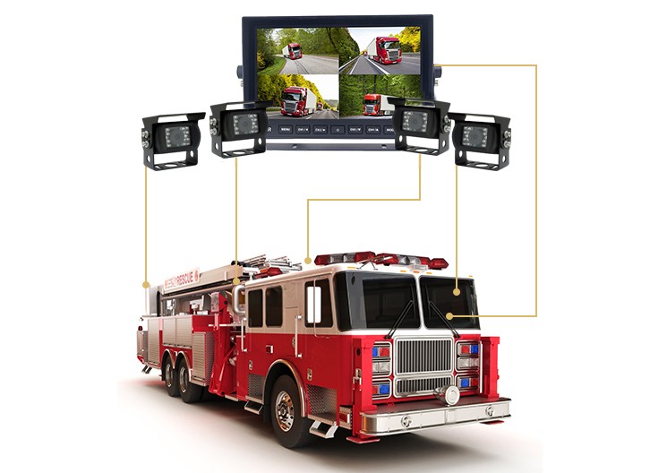 kamera és monitor szerelvény egy tűzoltókocsihoz