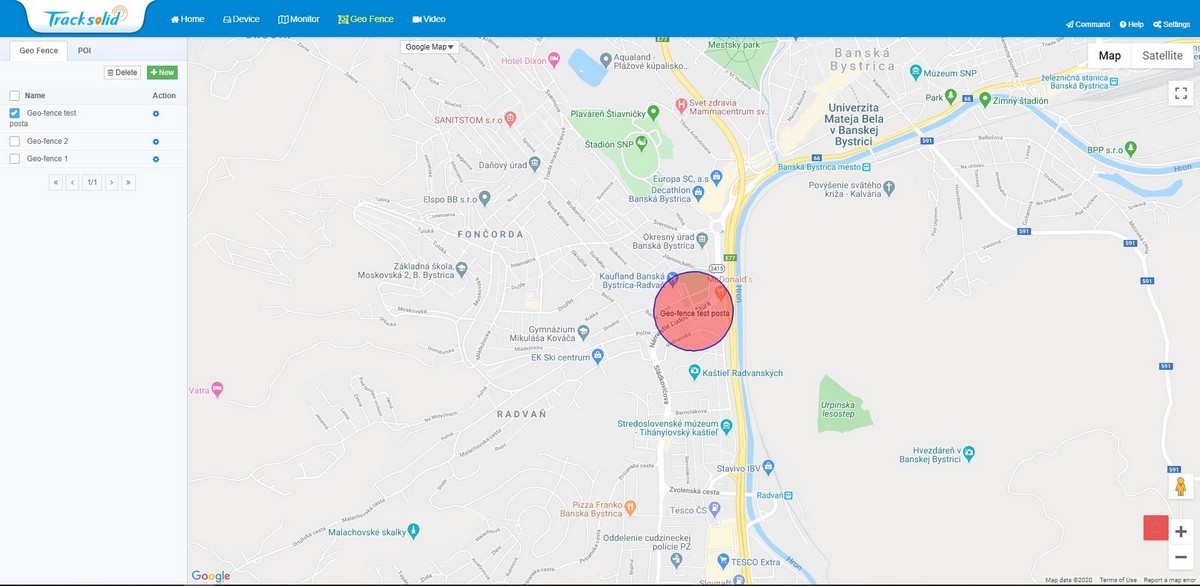 trackolid - geofence függvény