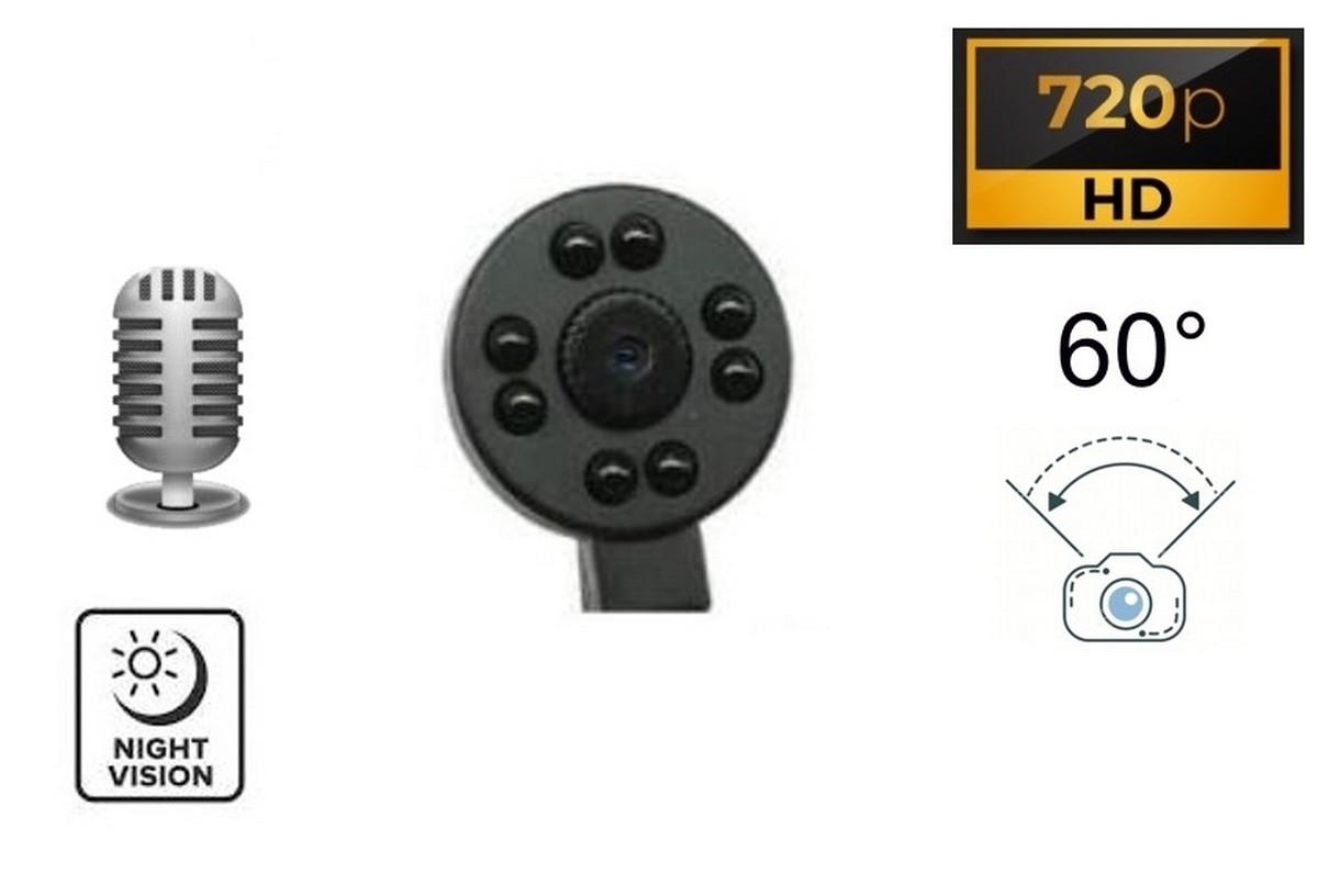 Pinhole kamera éjjellátóval 8x IR gomb HD-ben 60°-os szöggel + mikrofon